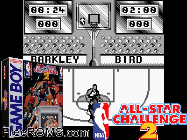 Nba All Star Challenge 2 Gameboy Color game showing 3D box cover and gameplay screenshot
