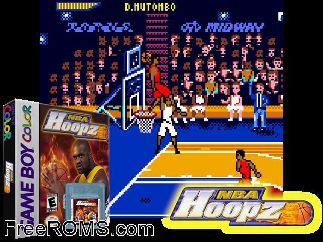Nba Hoopz Gameboy Color game showing 3D box cover and gameplay screenshot
