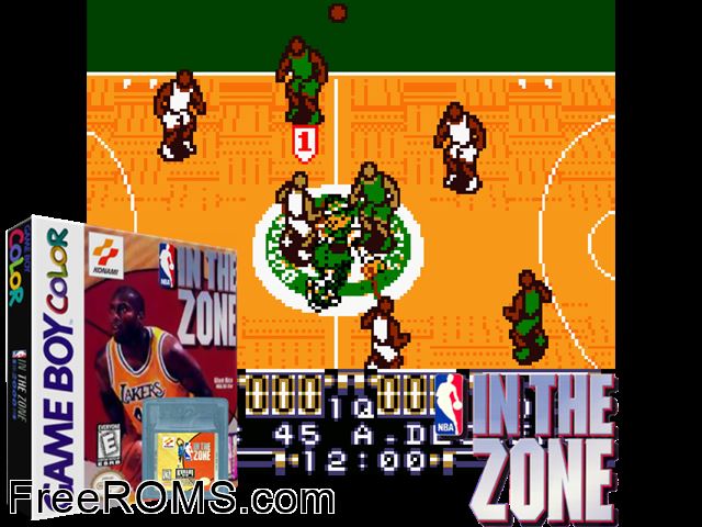 Nba In The Zone Gameboy Color game showing 3D box cover and gameplay screenshot