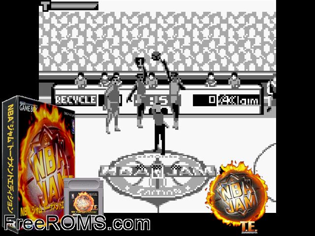 Nba Jam - Tournament Edition (Japan) Gameboy Color game showing 3D box cover and gameplay screenshot