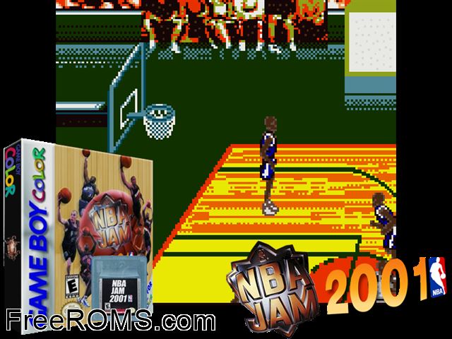 Nba Jam 2001 Gameboy Color game showing 3D box cover and gameplay screenshot