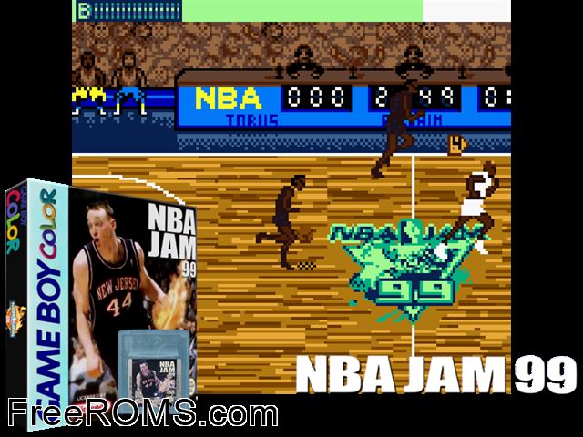 Nba Jam 99 Gameboy Color game showing 3D box cover and gameplay screenshot