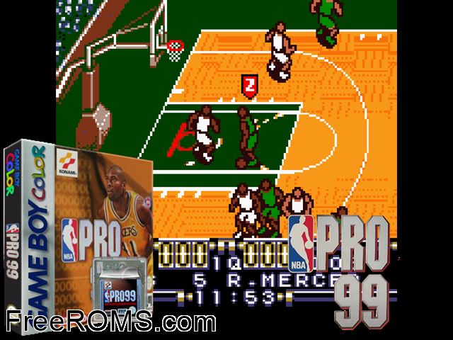 Nba Pro 99 Gameboy Color game showing 3D box cover and gameplay screenshot