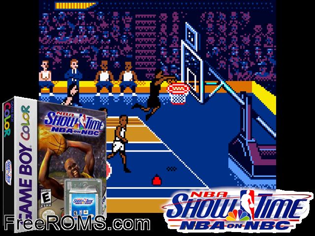 Nba Showtime - Nba On Nbc Gameboy Color game showing 3D box cover and gameplay screenshot