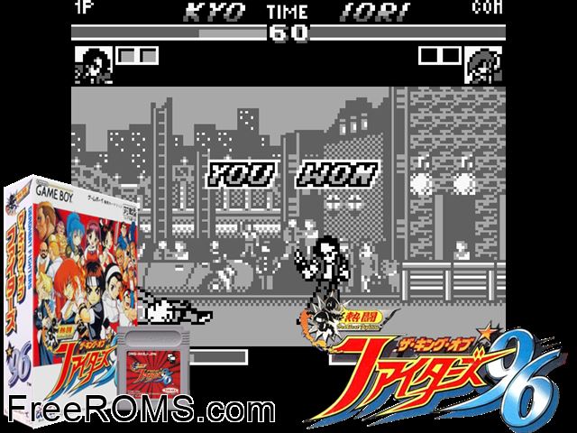 Nettou King Of Fighters 96 Gameboy Color game showing 3D box cover and gameplay screenshot