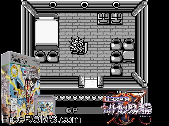 New Sd Gundam (Japan) Gameboy Color game showing 3D box cover and gameplay screenshot