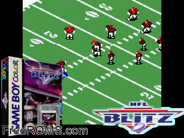 Nfl Blitz (V1.0) Gameboy Color game showing 3D box cover and gameplay screenshot