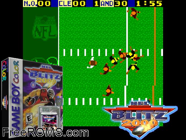 Nfl Blitz 2000 Gameboy Color game showing 3D box cover and gameplay screenshot