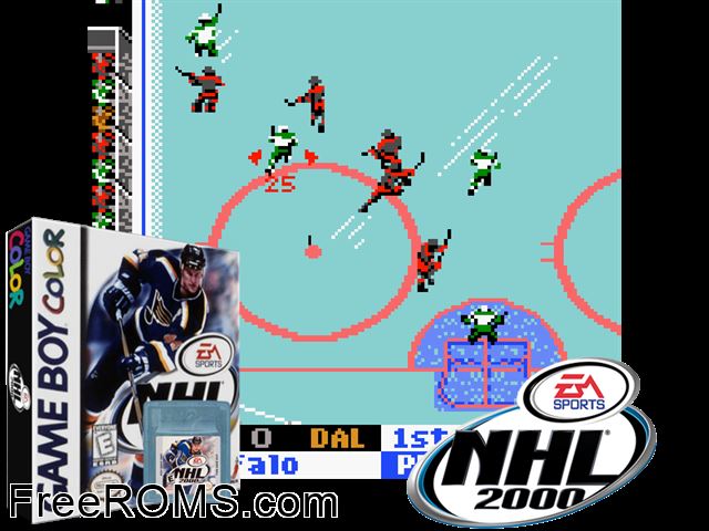 Nhl 2000 Gameboy Color game showing 3D box cover and gameplay screenshot