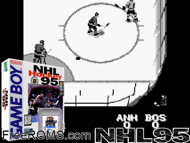 Nhl Hockey 95 Gameboy Color game showing 3D box cover and gameplay screenshot