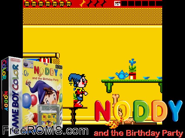 Noddy And The Birthday Party Gameboy Color game showing 3D box cover and gameplay screenshot