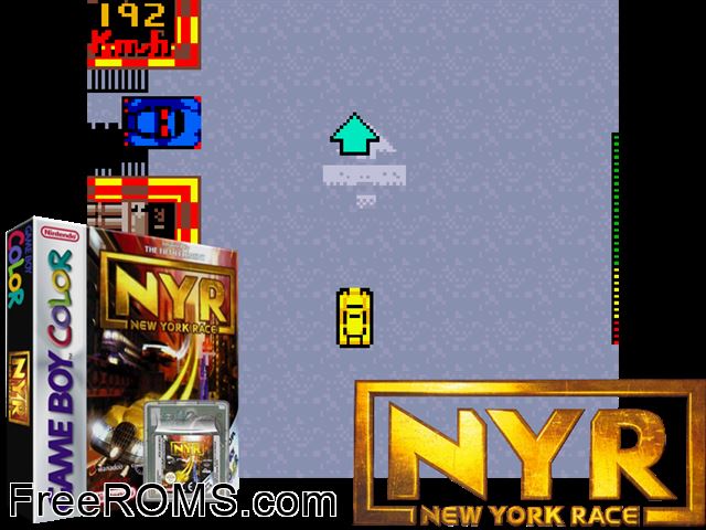 Nyr - N.Y. Race Gameboy Color game showing 3D box cover and gameplay screenshot
