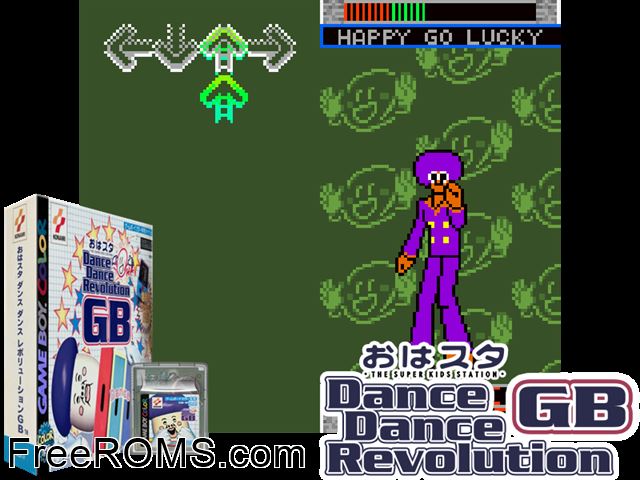 Ohasuta Dance Dance Revolution Gb (Japan) Gameboy Color game showing 3D box cover and gameplay screenshot