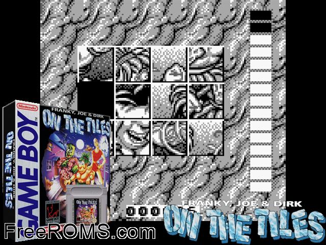 On The Tiles - Franky, Joe And Dirk Gameboy Color game showing 3D box cover and gameplay screenshot