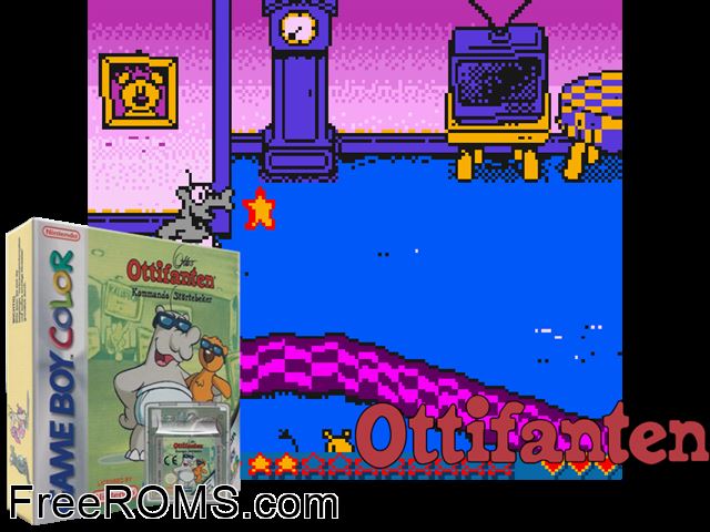 Ottifanten - Kommando Stoertebeker (Germany) Gameboy Color game showing 3D box cover and gameplay screenshot