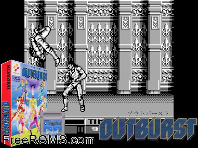Out Burst (Japan) Gameboy Color game showing 3D box cover and gameplay screenshot