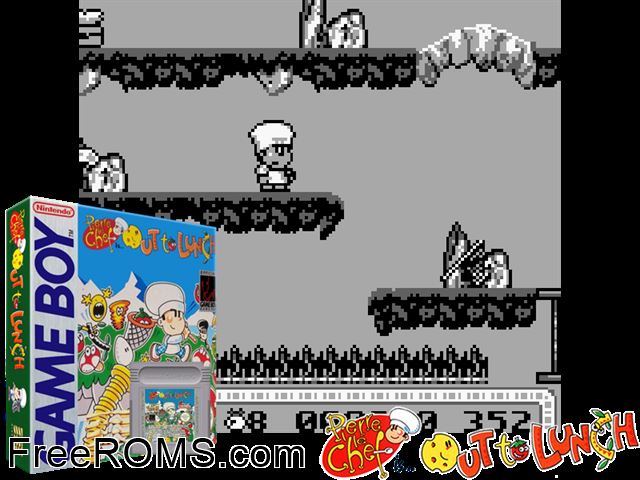 Out To Lunch Gameboy Color game showing 3D box cover and gameplay screenshot