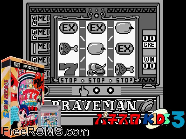 Pachi-Slot Kids 3 (Japan) Gameboy Color game showing 3D box cover and gameplay screenshot