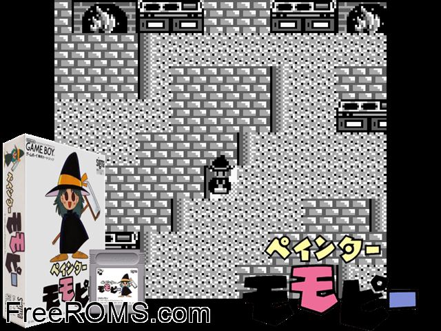 Painter Momo Pie (Japan) Gameboy Color game showing 3D box cover and gameplay screenshot