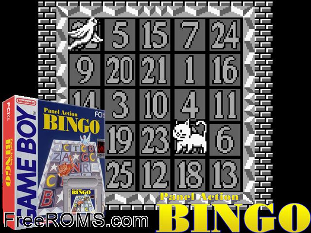 Panel Action Bingo Gameboy Color game showing 3D box cover and gameplay screenshot