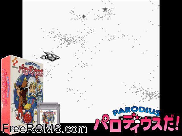 Parodius Da! (Japan) Gameboy Color game showing 3D box cover and gameplay screenshot