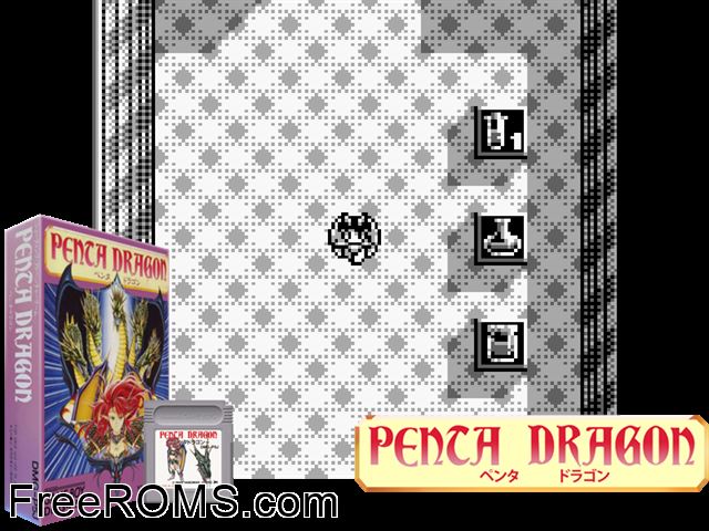 Penta Dragon (Japan) Gameboy Color game showing 3D box cover and gameplay screenshot