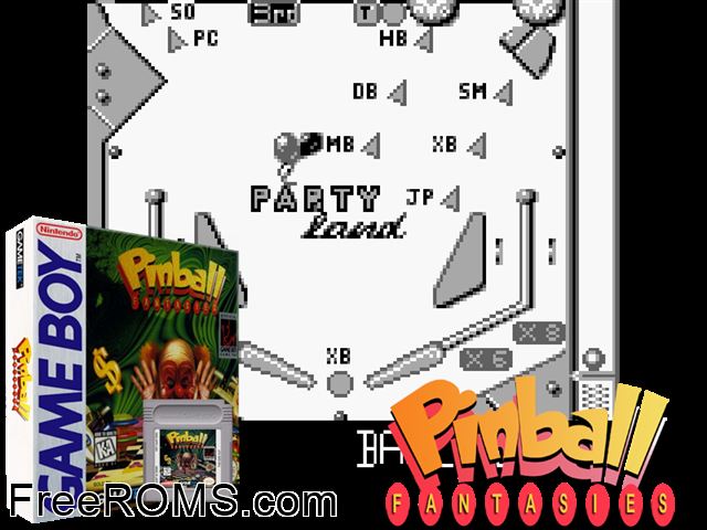 Pinball Fantasies Gameboy Color game showing 3D box cover and gameplay screenshot