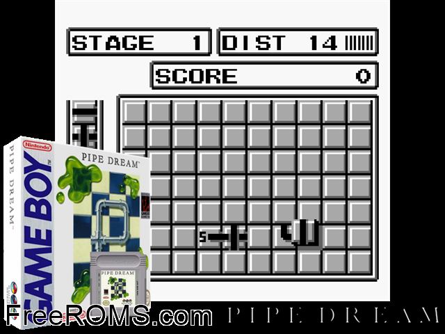 Pipe Dream Gameboy Color game showing 3D box cover and gameplay screenshot