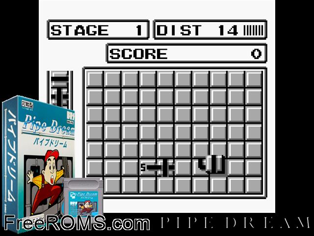 Pipe Dream (Japan) Gameboy Color game showing 3D box cover and gameplay screenshot