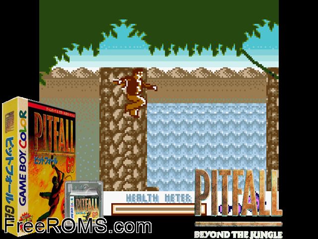 Pitfall Gb (Japan) Gameboy Color game showing 3D box cover and gameplay screenshot