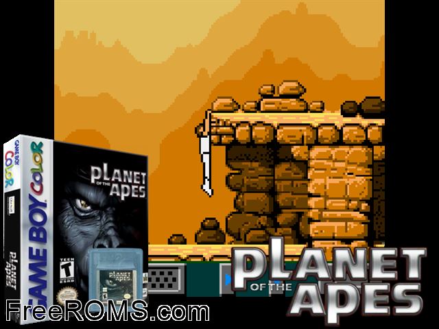 Planet Of The Apes Gameboy Color game showing 3D box cover and gameplay screenshot