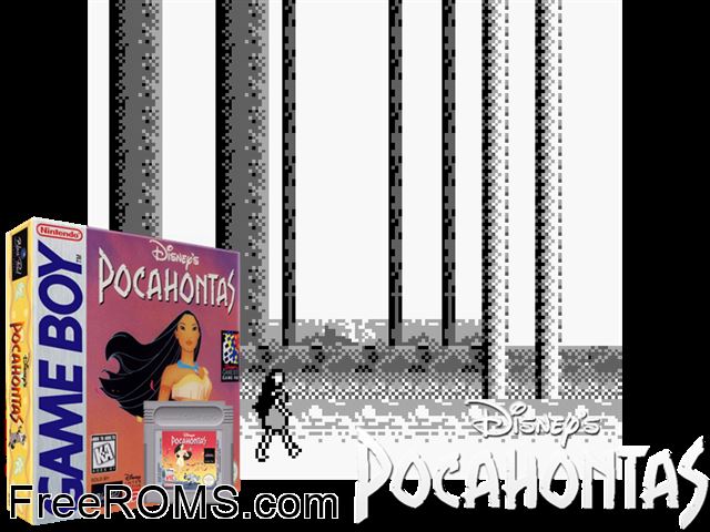 Pocahontas Gameboy Color game showing 3D box cover and gameplay screenshot