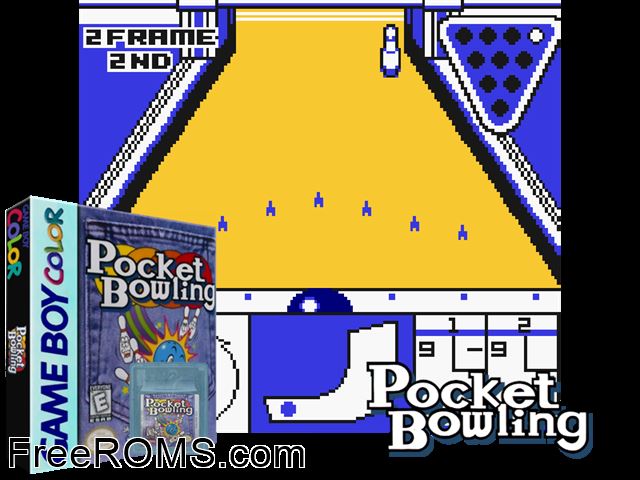 Pocket Bowling Gameboy Color game showing 3D box cover and gameplay screenshot