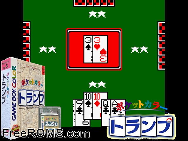 Pocket Color Trump (Japan) Gameboy Color game showing 3D box cover and gameplay screenshot
