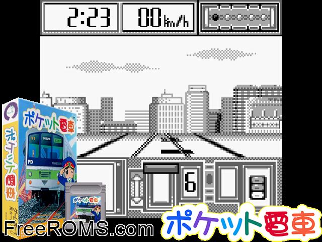 Pocket Densha (Japan) Gameboy Color game showing 3D box cover and gameplay screenshot