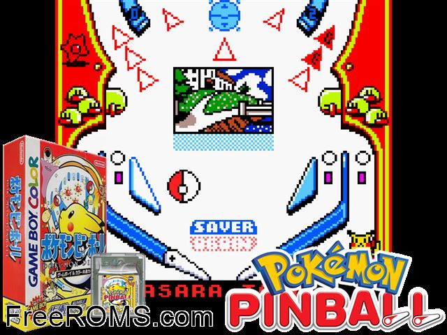 Pocket Monsters Pinball Gameboy Color game showing 3D box cover and gameplay screenshot