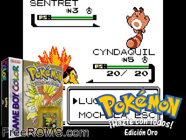 Pokemon: Edicion Oro (Spain) Gameboy Color game showing 3D box cover and gameplay screenshot