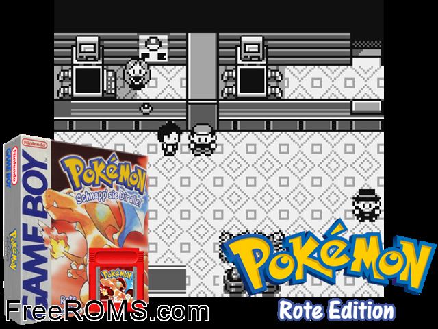 Pokemon: Rote Edition (Germany) Gameboy Color game showing 3D box cover and gameplay screenshot