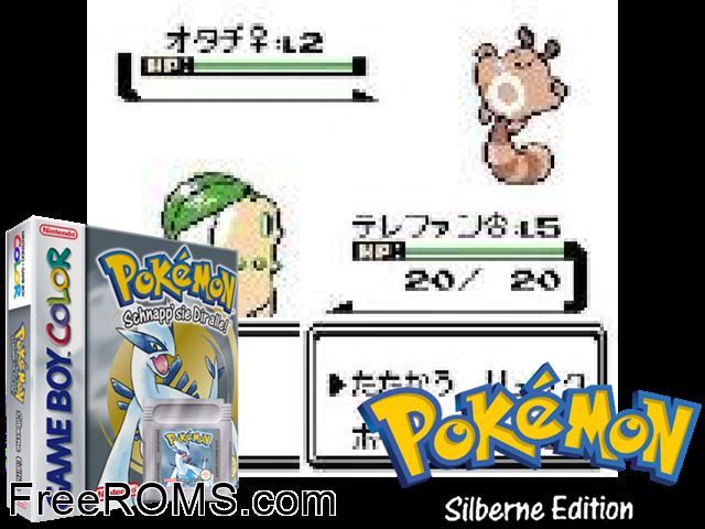 Pokemon: Silberne Edition (Germany) Gameboy Color game showing 3D box cover and gameplay screenshot