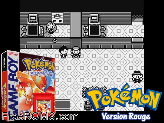 Pokemon: Version Rouge (France) Gameboy Color game showing 3D box cover and gameplay screenshot