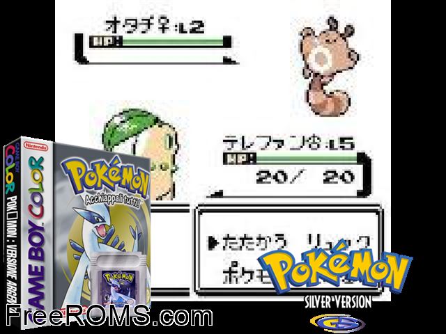 Pokemon: Versione Argento (Italy) Gameboy Color game showing 3D box cover and gameplay screenshot