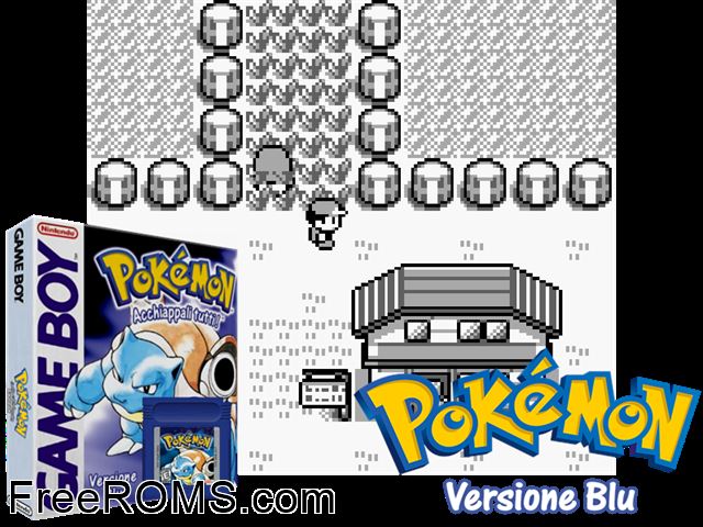 Pokemon: Versione Blu (Italy) Gameboy Color game showing 3D box cover and gameplay screenshot