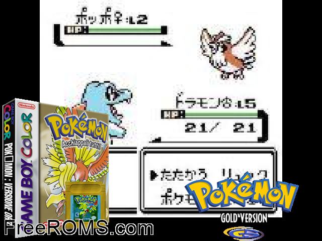 Pokemon: Versione Oro (Italy) Gameboy Color game showing 3D box cover and gameplay screenshot