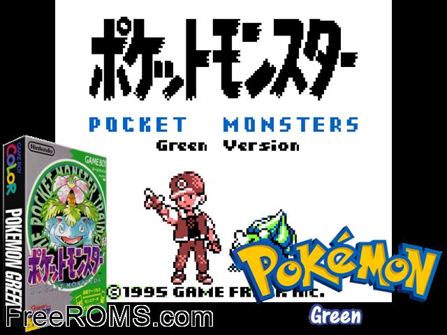 Pokemon Green Gameboy Color game showing 3D box cover and gameplay screenshot