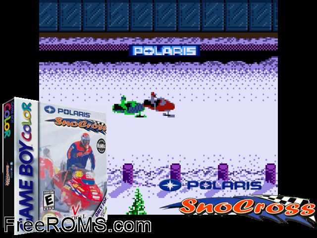 Polaris Snocross Gameboy Color game showing 3D box cover and gameplay screenshot