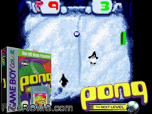 Pong - The Next Level Gameboy Color game showing 3D box cover and gameplay screenshot