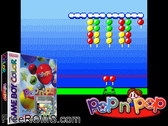 Popn Pop Gameboy Color game showing 3D box cover and gameplay screenshot