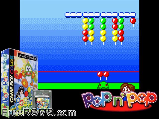 Popn Pop (Japan) Gameboy Color game showing 3D box cover and gameplay screenshot