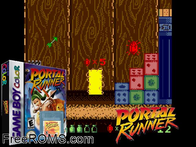 Portal Runner Gameboy Color game showing 3D box cover and gameplay screenshot
