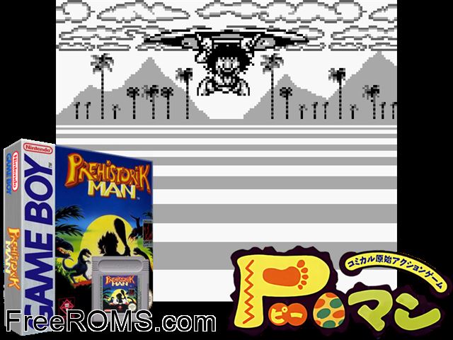 Prehistorik Man Gameboy Color game showing 3D box cover and gameplay screenshot